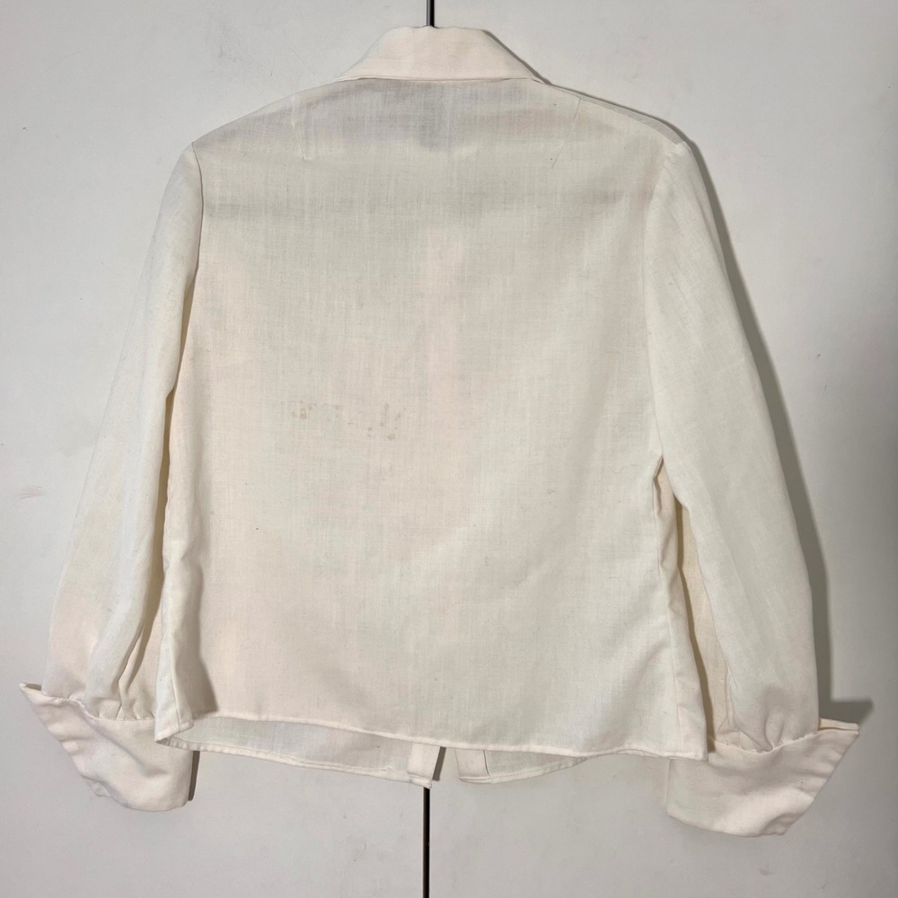 Vintage 70s Top Size M Ivory Embroidered Button Down Western Rockabilly Country - Picture 2 of 7